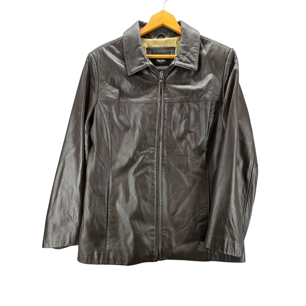 Mossimo Mens Brown Genuine Leather Zip Up Jacket Collared Size M Vintage 90s Y2K